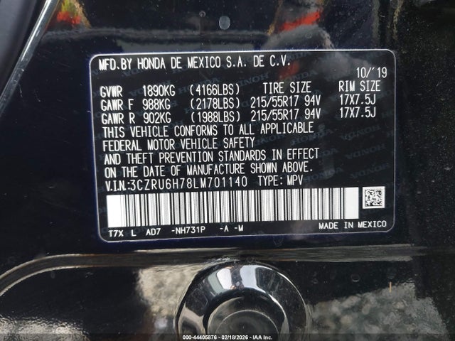 3CZRU6H78LM701140 Honda Hr-v Awd Ex-l