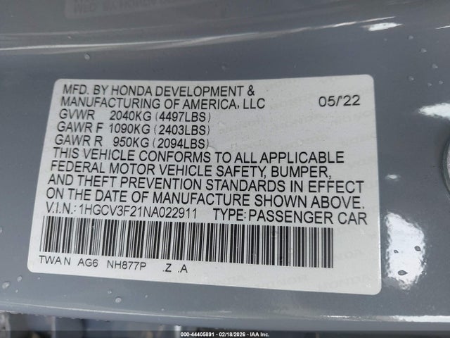 2022 HONDA ACCORD HYBRID 1HGCV3F21NA022911 Photo 8