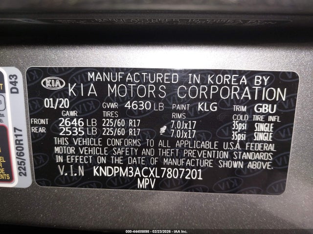 2020 Kia Sportage Lx მანქანა იყიდება აუქციონზე, vin: KNDPM3ACXL7807201, აუქციონის ნომერი: 44405898