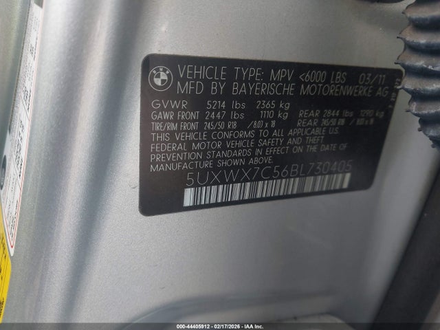 44405912 :رقم المزاد ، 5UXWX7C56BL730405 vin ، 2011 Bmw X3 Xdrive35i مزاد بيع