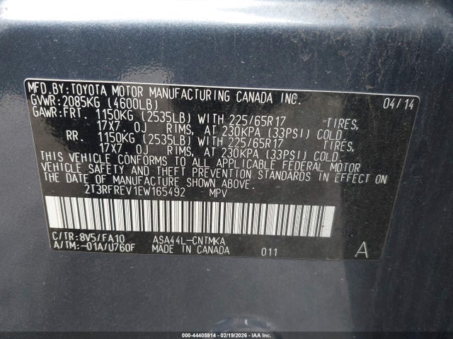 2014 TOYOTA RAV4 2T3RFREV1EW165492 Photo 8