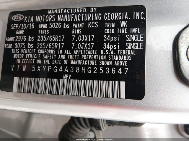 2017 KIA SORENTO 5XYPG4A38HG253647 Photo 8