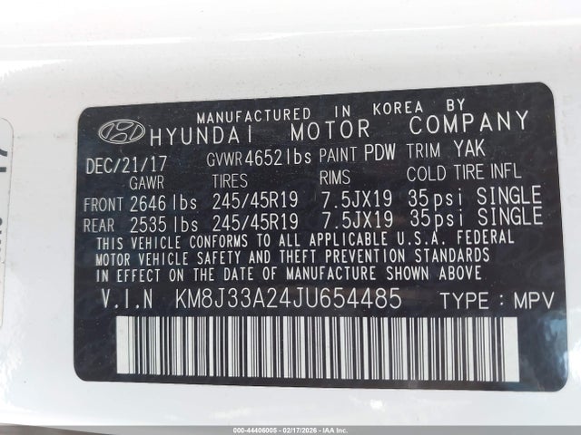 KM8J33A24JU654485 Hyundai Tucson Value