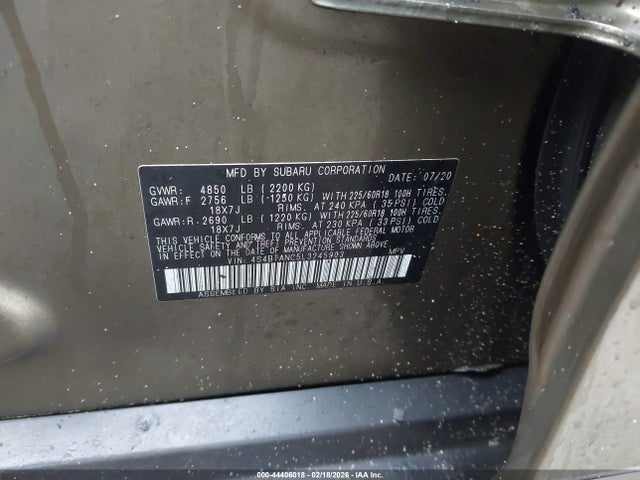 2020 Subaru Outback Limited მანქანა იყიდება აუქციონზე, vin: 4S4BTANC5L3245903, აუქციონის ნომერი: 44406018