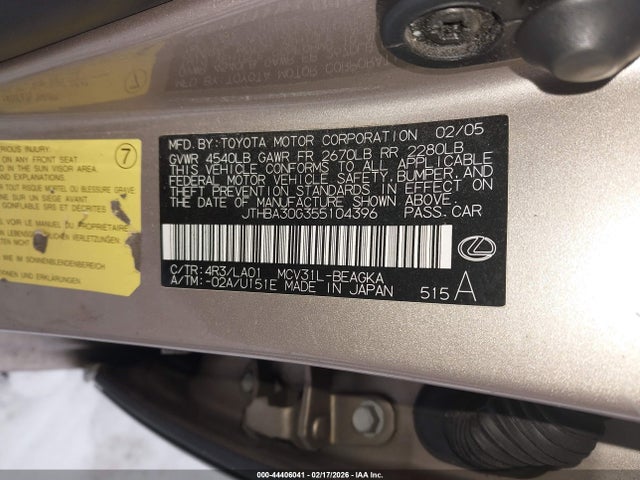 2005 LEXUS ES 330 JTHBA30G355104396 Photo 8