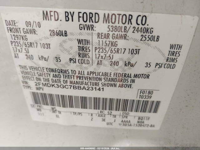Продаж на аукціоні авто 2011 Ford Edge Se, vin: 2FMDK3GC7BBA23141, номер лоту: 44406062