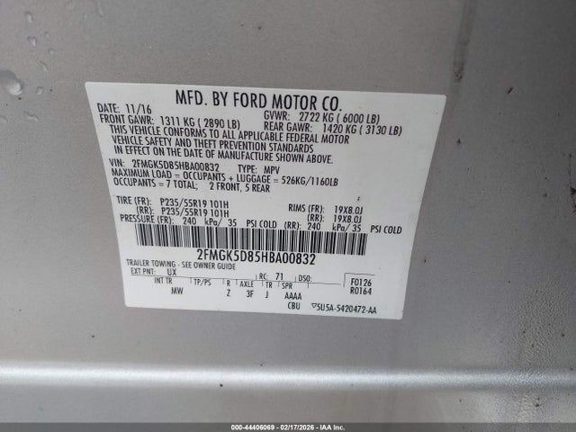 Продажа на аукционе авто 2017 Ford Flex Limited, vin: 2FMGK5D85HBA00832, номер лота: 44406069