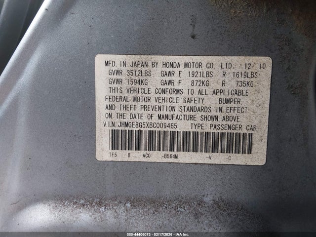 Продажа на аукционе авто 2011 Honda Fit Sport, vin: JHMGE8G5XBC009465, номер лота: 44406073