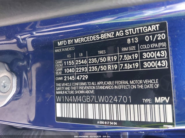 Aukcja sprzedaży 2020 Mercedes-benz Glb 250, vin: W1N4M4GB7LW024701, numer aukcji: 44406090