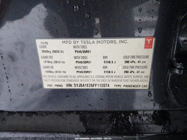 Aukcja sprzedaży 2015 Tesla Model S 70d/85d/p85d, vin: 5YJSA1E26FF112074, numer aukcji: 44406092