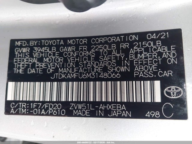 2021 TOYOTA PRIUS JTDKAMFU6M3148066 Photo 8