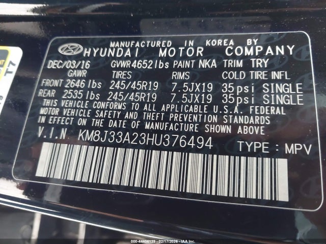 KM8J33A23HU376494 Hyundai Tucson Sport