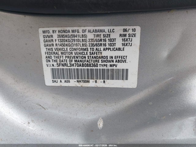 2010 HONDA ODYSSEY 5FNRL3H70AB088360 Photo 8