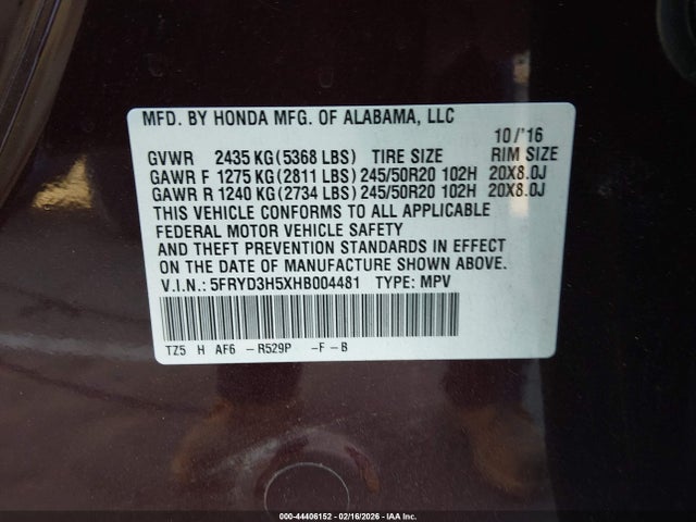 2017 Acura Mdx Technology Package მანქანა იყიდება აუქციონზე, vin: 5FRYD3H5XHB004481, აუქციონის ნომერი: 44406152