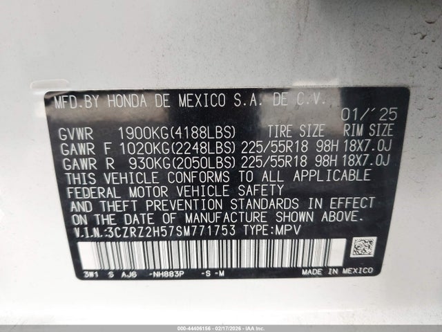 3CZRZ2H57SM771753 Honda Hr-v Awd Sport