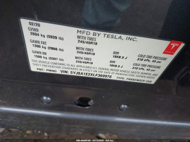 Продаж на аукціоні авто 2020 Tesla Model S Long Range Dual Motor All-wheel Drive/long Range Plus Dual Motor All-wheel Drive, vin: 5YJSA1E2XLF369976, номер лоту: 44406166