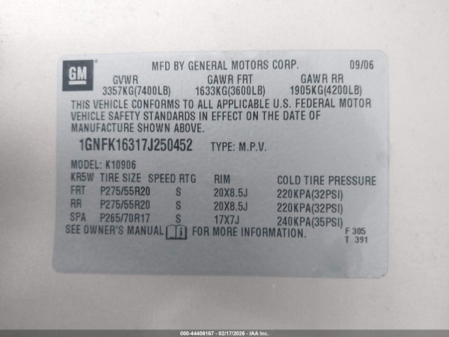 2007 CHEVROLET SUBURBAN 1GNFK16317J250452 Photo 8