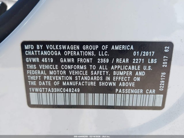1VWGT7A33HC048249 Volkswagen Passat 1.8t Se