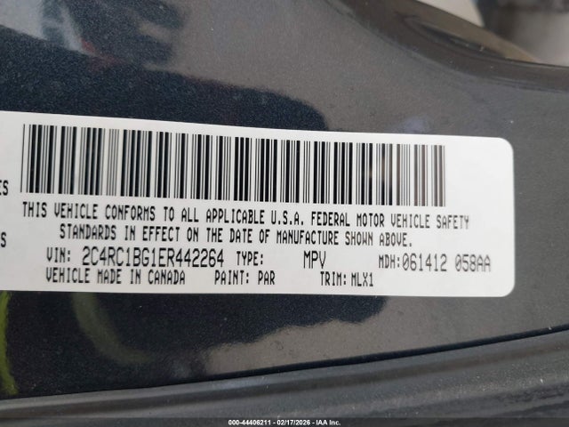 44406211 :رقم المزاد ، 2C4RC1BG1ER442264 vin ، 2014 Chrysler Town & Country Touring مزاد بيع