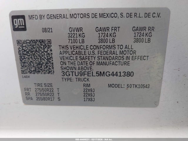 2021 Gmc Sierra 1500 4wd  Short Box Denali მანქანა იყიდება აუქციონზე, vin: 3GTU9FEL5MG441380, აუქციონის ნომერი: 44406221