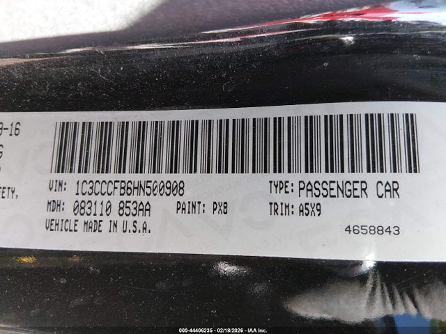 44406235 :رقم المزاد ، 1C3CCCFB6HN500908 vin ، 2017 Chrysler 200 Touring مزاد بيع