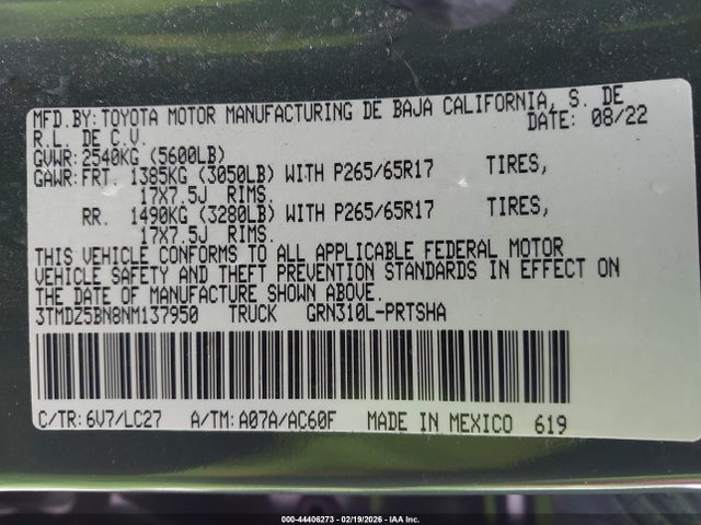 3TMDZ5BN8NM137950 Toyota Tacoma Trd Sport