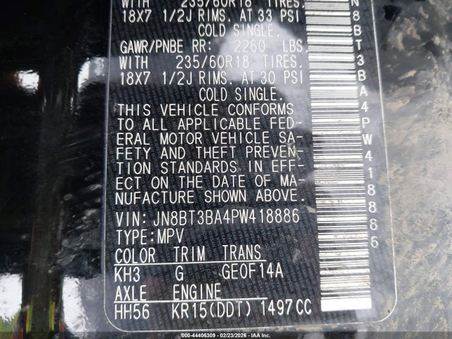 44406309 :رقم المزاد ، JN8BT3BA4PW418886 vin ، 2023 Nissan Rogue Sv Fwd مزاد بيع
