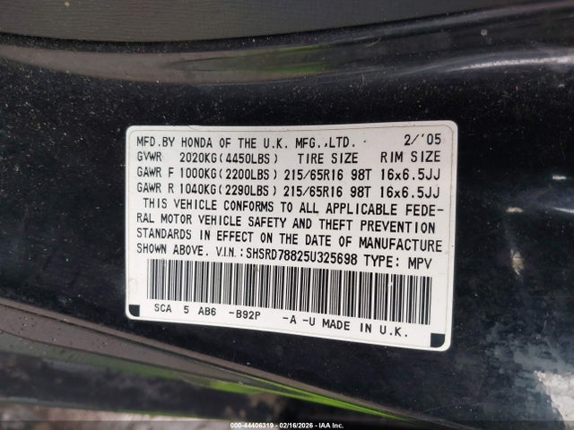 2005 HONDA CR-V SHSRD78825U325698 Photo 8