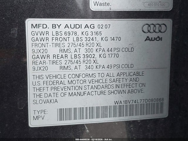 2007 AUDI Q7 WA1BV74L77D080868 Photo 8