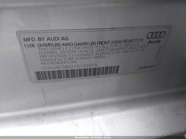 2007 AUDI A4 WAUAF78E07A133855 Photo 8