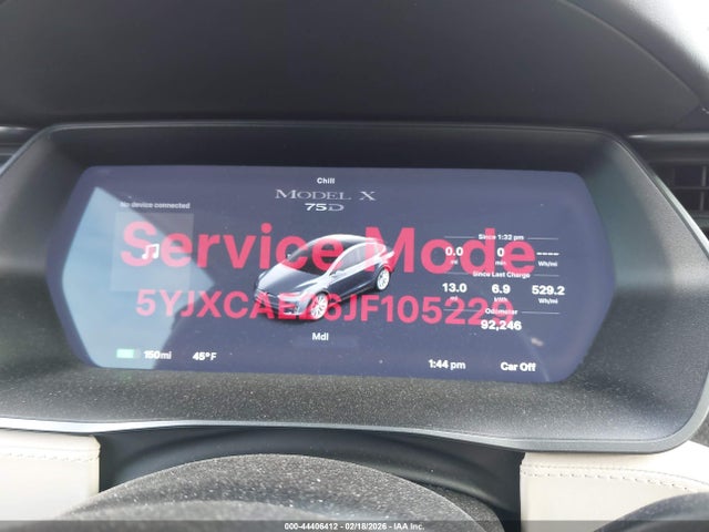 44406412 :رقم المزاد ، 5YJXCAE26JF105229 vin ، 2018 Tesla Model X 100d/75d/p100d مزاد بيع