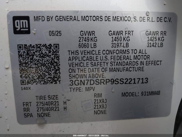3GN7DSRP9SS221713 Chevrolet Equinox Ev Rs