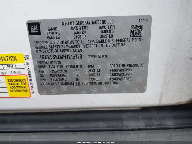 1GKKVSKD9HJ215778 GMC Acadia Limited