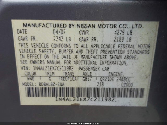 2007 NISSAN ALTIMA 1N4AL21EX7C211982 Photo 8