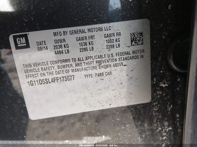 2015 Chevrolet Malibu 2lt მანქანა იყიდება აუქციონზე, vin: 1G11D5SL4FF173077, აუქციონის ნომერი: 44406499