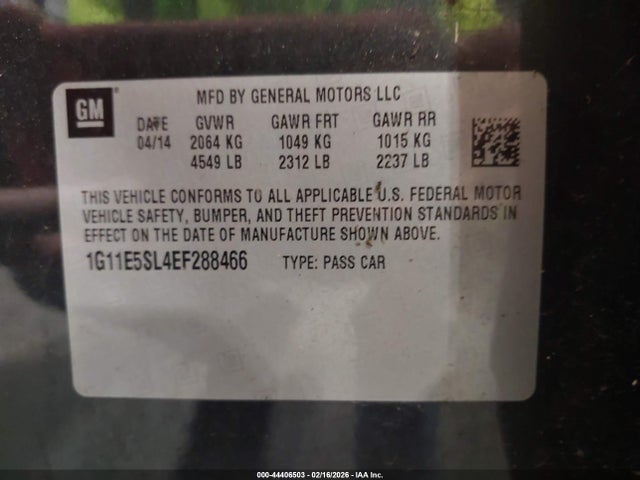 Aukcja sprzedaży 2014 Chevrolet Malibu 2lt, vin: 1G11E5SL4EF288466, numer aukcji: 44406503