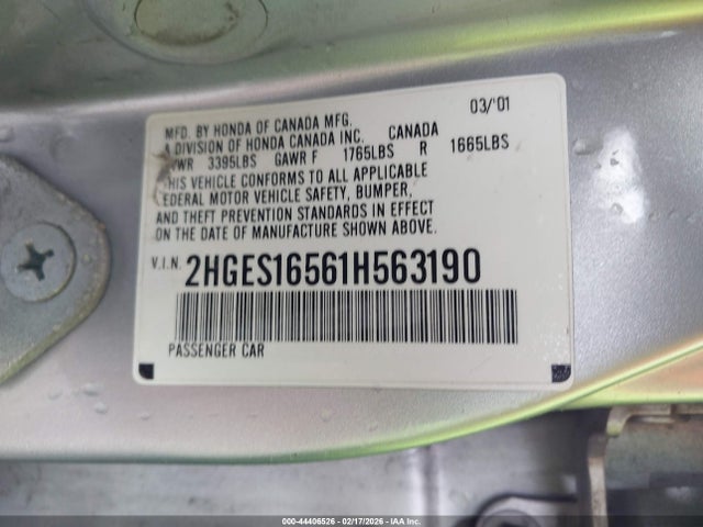 2001 HONDA CIVIC 2HGES16561H563190 Photo 8
