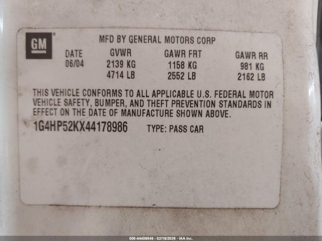 Aukcja sprzedaży 2004 Buick Lesabre Custom, vin: 1G4HP52KX44178986, numer aukcji: 44406546