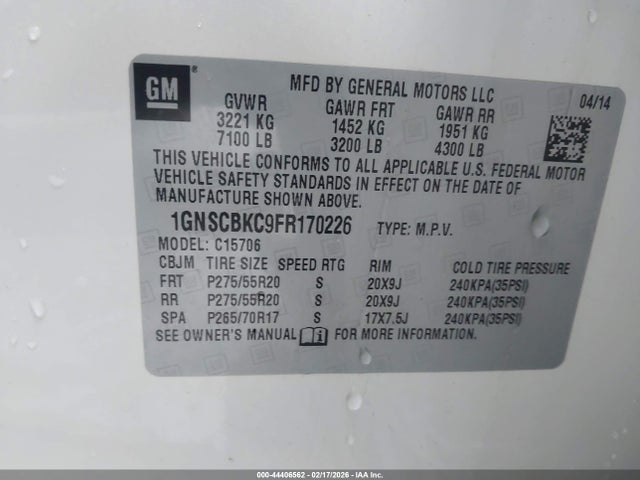 1GNSCBKC9FR170226 Chevrolet Tahoe Lt