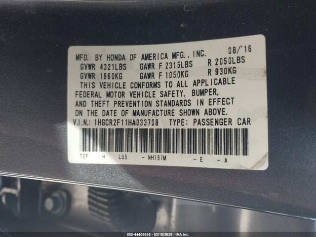 1HGCR2F11HA033708 Honda Accord Sport Se