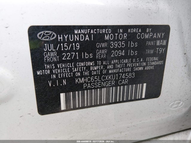 KMHC65LCXKU174583 Hyundai Ioniq Hybrid Blue