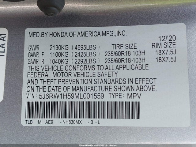 5J6RW1H59ML001559 Honda Cr-v 2wd Ex
