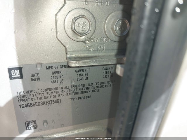 Aukcja sprzedaży 2010 Buick Lacrosse Cx, vin: 1G4GB5EG8AF275461, numer aukcji: 44406702