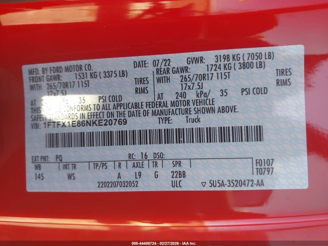 1FTFX1E86NKE20769 Ford F-150 Xl