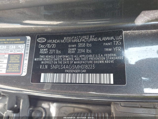 5NPLS4AG5MH018223 Hyundai ELANTRA SEL