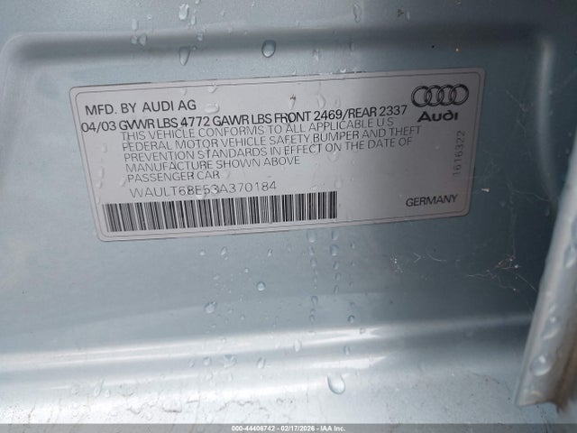 2003 AUDI A4 WAULT68E53A370184 Photo 8