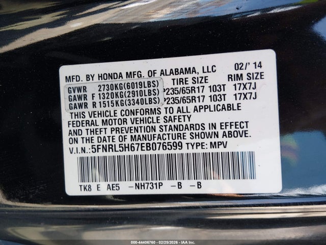 Honda Odyssey Ex-l 2014 5FNRL5H67EB076599 Image 9