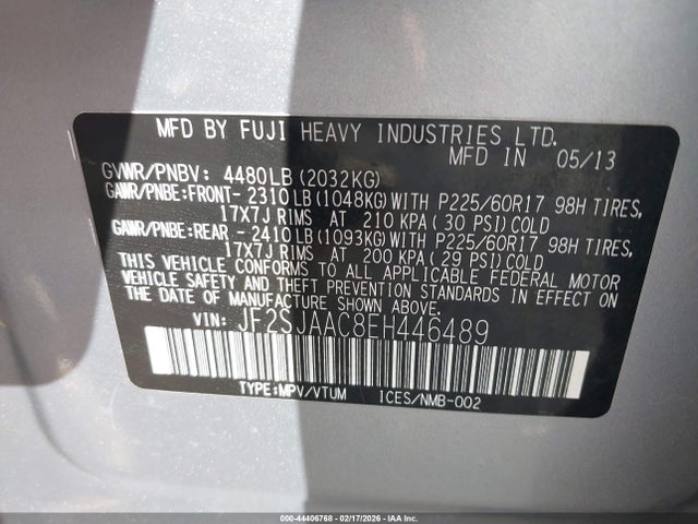 Продажа на аукционе авто 2014 Subaru Forester 2.5i, vin: JF2SJAAC8EH446489, номер лота: 44406768