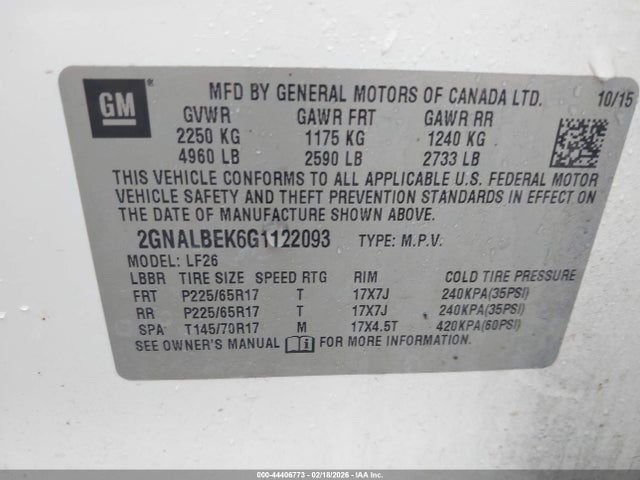 2GNALBEK6G1122093 Chevrolet EQUINOX LS