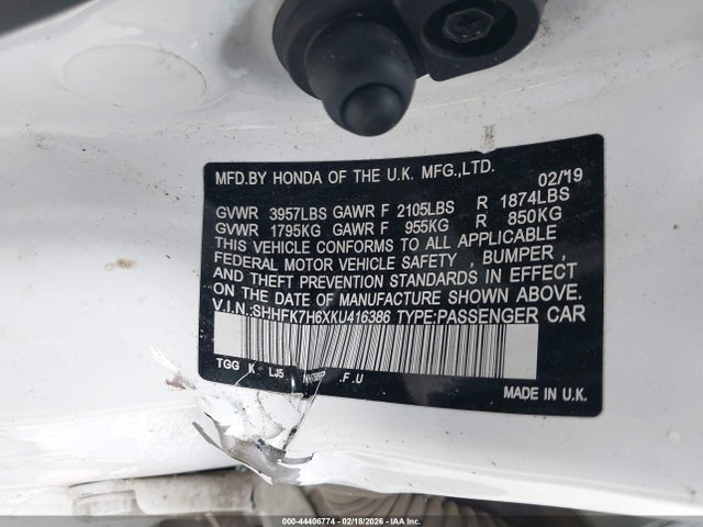 SHHFK7H6XKU416386 Honda CIVIC EX